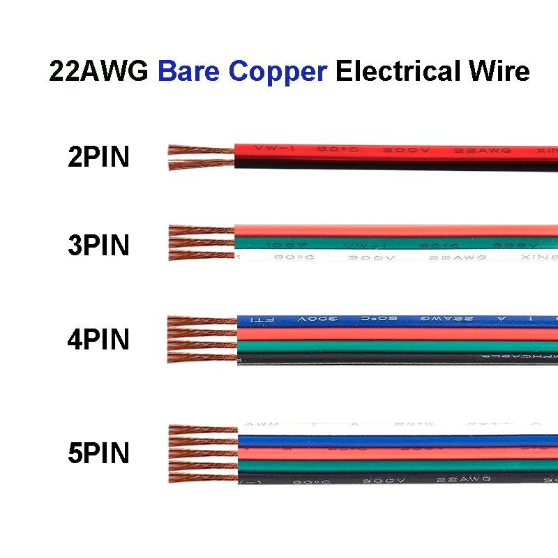 2/3/4/5-контактный Электрический провод 22AWG медный гибкий светодиодный кабель для