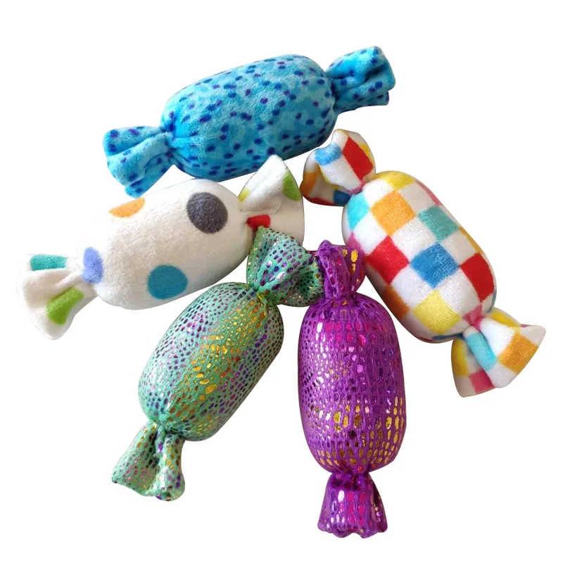 

1pc Plush Squeaky Candy Dog Toys Animals Cartoon Puppy Training Toy Soft Colorful Mini Pet Supplies For Cat Chew Squeaker