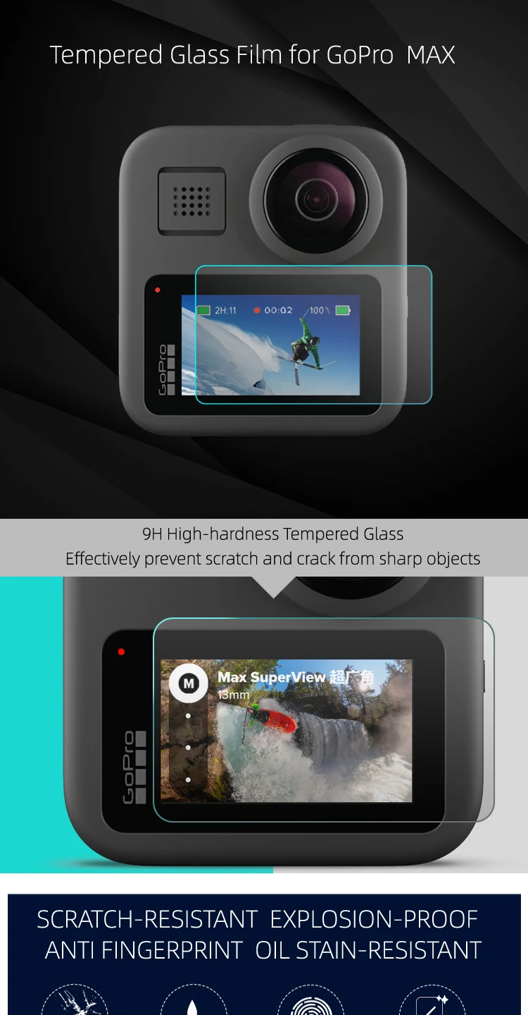HD Закаленное стекло протектор экрана для GoPro Max Защитная пленка для GoPro Max аксессуары для экшн-камеры