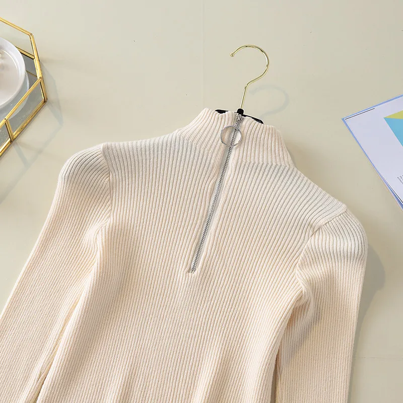 2019 Trend Knitted Sweater Women Zipper Turtleneck Long Sleeve Slim Women Pullover Sweater Autumn Winter Warm Female Jumpers (28)