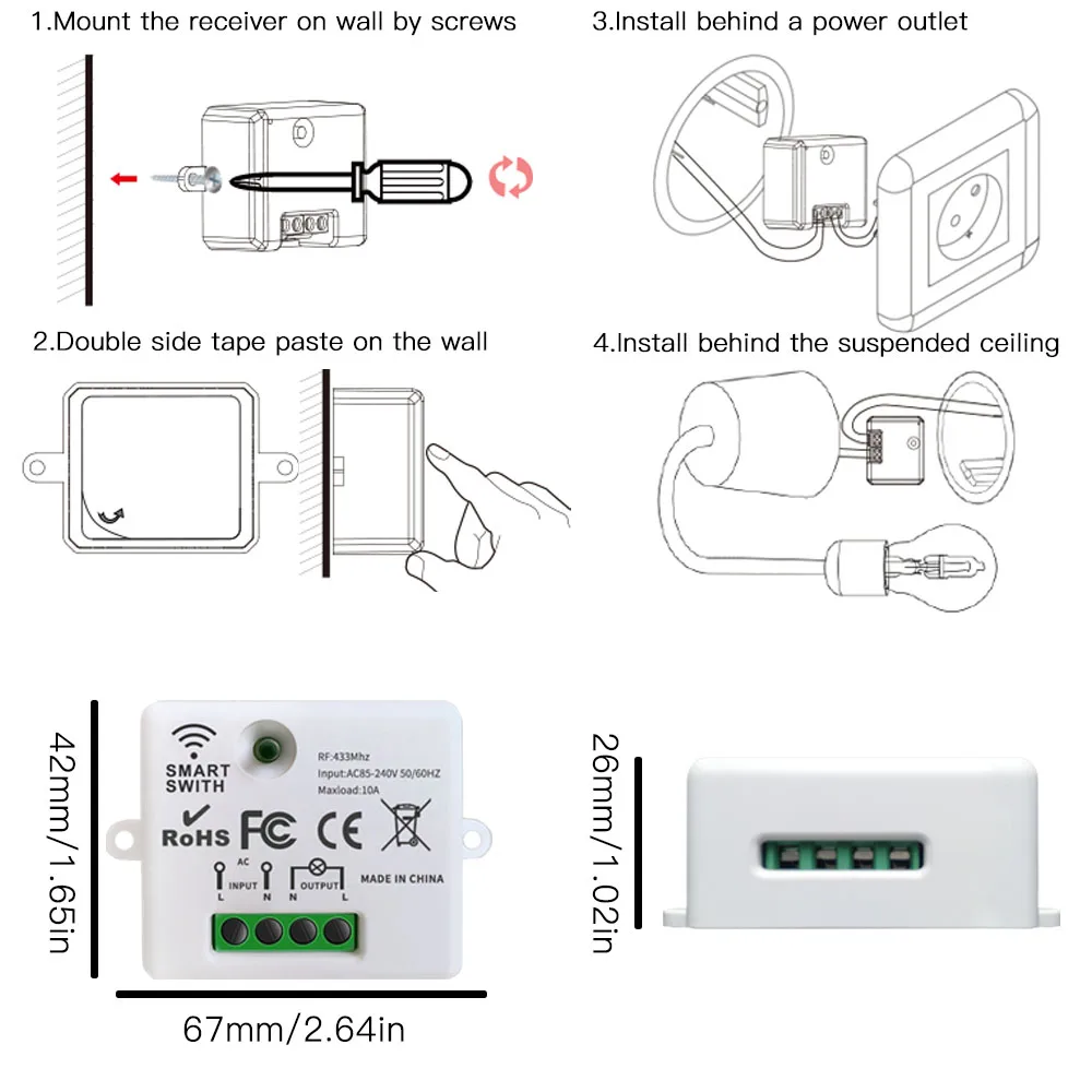 WiFi Smart Home Light Switch 220V Tuya Remote Control Timer Relay Module 433MHz Wireless Push Button Switch For Socket,LED ONOFF