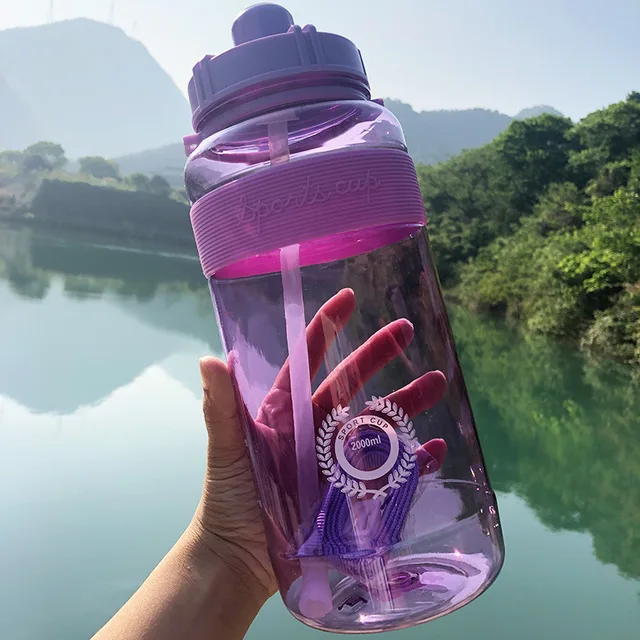 2000ml-600ml Outdoor Fitness Sports Bottle Kettle Large Capacity Portable Climbing Bicycle Water Bottles BPA Free Gym Space Cups HA437-purple