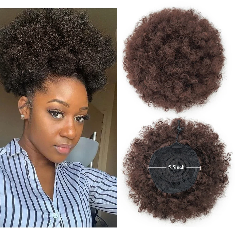 Short Afro Puff Synthetic Hair Bun Chignon Hairpiece For Black Women Drawstring Ponytail Kinky Curly Updo Clip Hair Extensions 1 Short Afro Puff Synthetic Hair Bun Chignon Hairpiece For Black Women Drawstring Ponytail Kinky Curly Updo Clip Hair Extensions