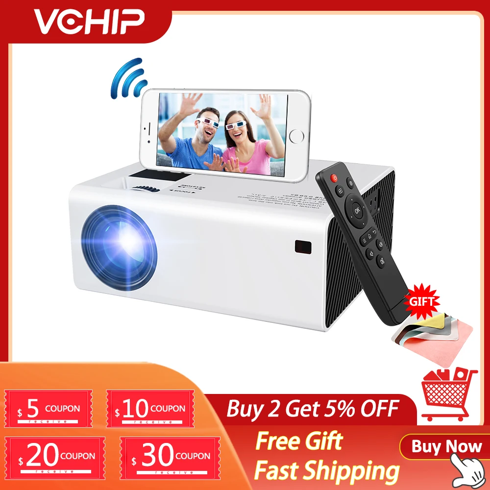 VCHIP Y6 Mini Projector For Home Theater Supports 1080P WiFi TV LED HDMI USB Portable Media Player Smart Phone Beamer With Gift |