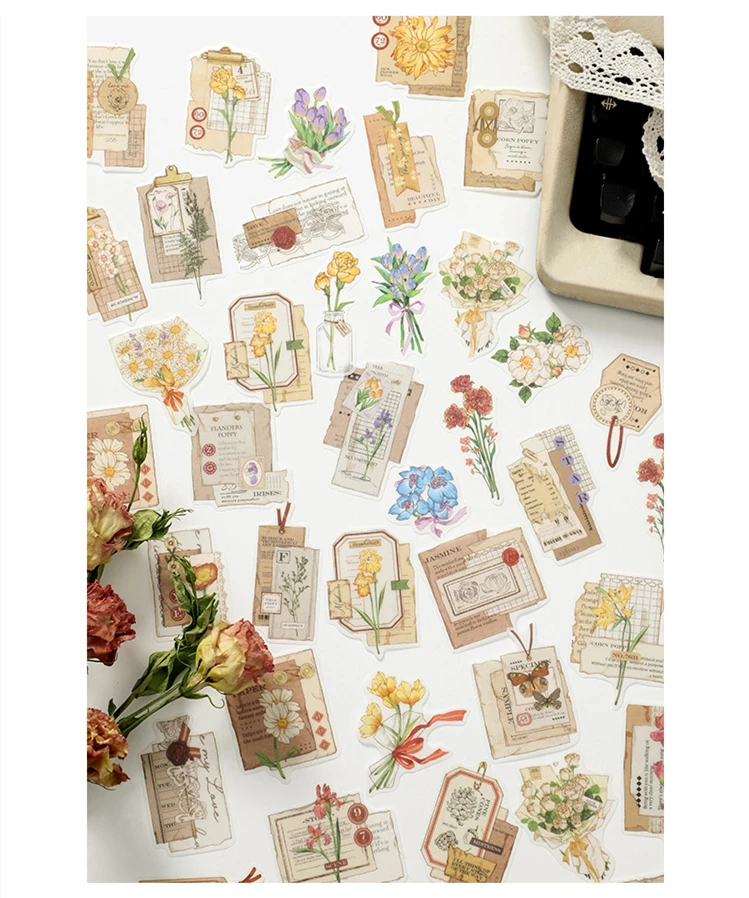 Vintage Flower Room Old Things Series Sticker DIY Scrapbook Bottom Collage Phone Case Diary Album Gift Packaging Decoration