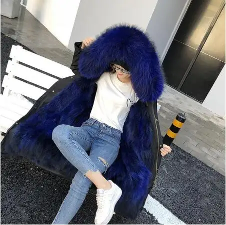 winter fashion real fox hair liner detachable women real fox fur collar warm hooded high quality women fur coat parka - Цвет: 11