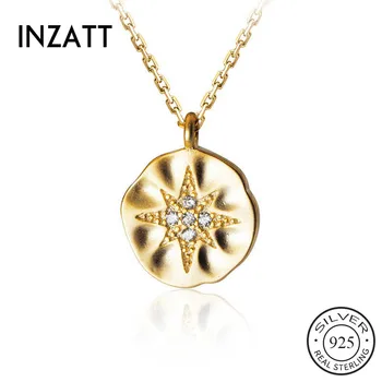 

INZATT Real 925 Sterling Silver Zircon Star Round Pendant Choker Necklace For Fashion Women party Cute Fine Jewelry Accessories