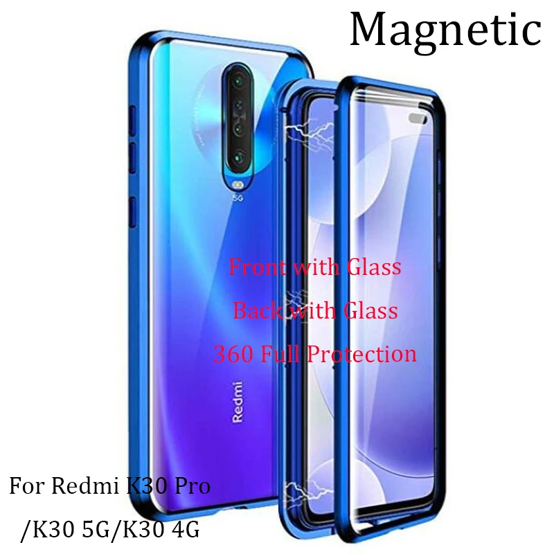 

For Xiaomi Redmi K30 Pro Magnetic Case 360 full Protection double-sided Tempered Glass Case Redmi K30 5G / 4G Metal Bumper Case