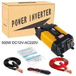 Convertidor de voltaje del inversor para coche, convertidor de potencia de 500W DC12V, puertos USB duales, pantalla LED duradera