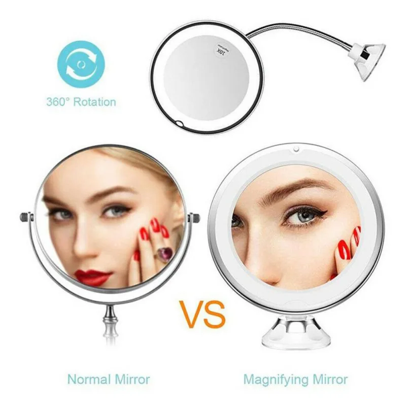 Table Lamp 10X LED Makeup Mirror Night Lamp 360 Degree Rotation Desktop LED Light USB Rechargeable Touch Dimmable Lamp
