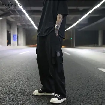 

Casual Pants Solid Simple Pockets All-match Cargo Trousers Mens Korean Style Ins Hip-hop Chic Loose Harajuku Streetwear Ulzzang