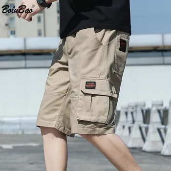 

BOLUBAO Men Cargo Shorts Summer New Men's Cotton Casual Straight Knee Length Shorts Fashion Brand High Street Wild Shorts Male