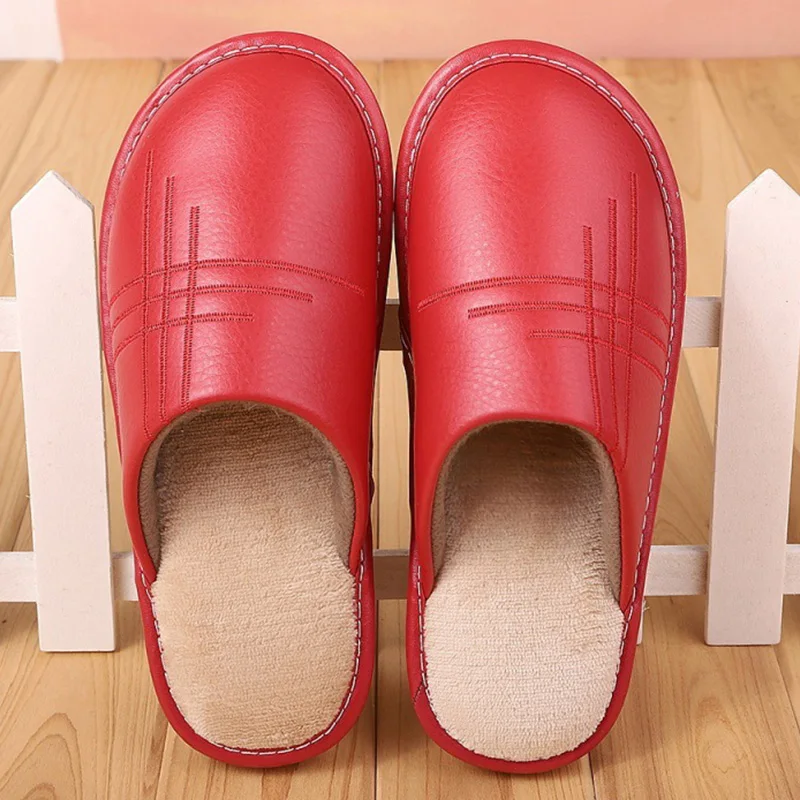 Soft Short Plush Men's Slippers Plus Size 35-46 Indoor Leather Slippers Winter Fashion Shoes Unisex Home