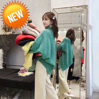 

New Women Synthetic Mink Cashmere Solid Sweater Cardigan Winter Coat Batwing Sleeve Knitted Long Cardigan Thick Sweaters