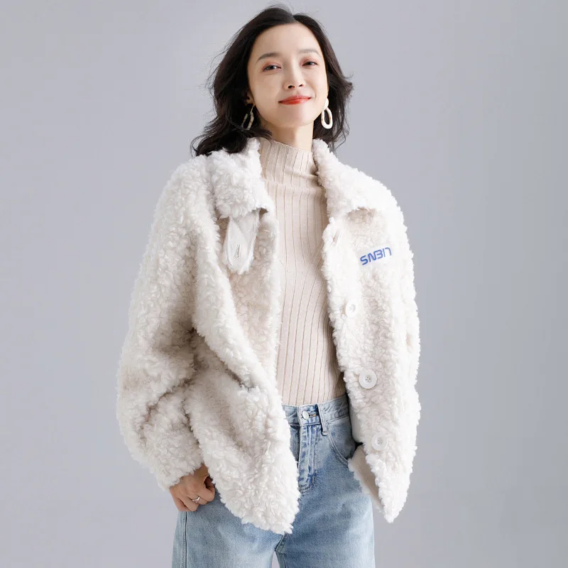 

Real Fur overCoats Winter Jackets Women s short Waterproof lamb wool sheep shearing Fur casual thick Warm 2019 white free ship