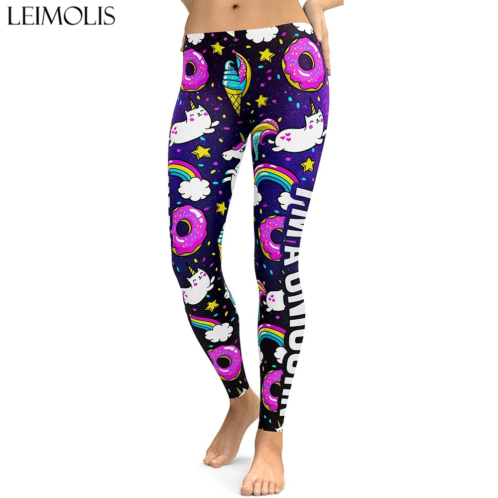 

LEIMOLIS 3D printed fitness push up workout leggings women Cartoon universe Unicorn plus size High Waist punk rock panties