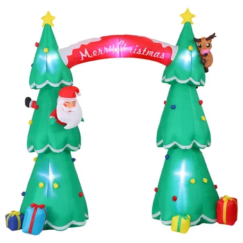 

UNOMOR 2.3m LED Lighted Durable Air Blown Up Model Christmas Tree Arch Balloon for Garden