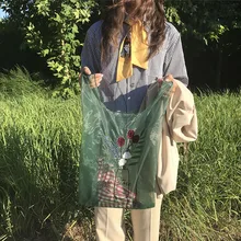 Женский светильник с цветочной вышивкой, сетчатая прозрачная складная сумка, переносная сумка для покупок, сумка для путешествий и отдыха на открытом воздухе WML99