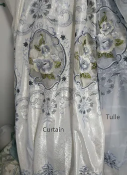 

European Style Rice White Velvet Embroidered Cloth Curtain for Living Dining Room Bedroom