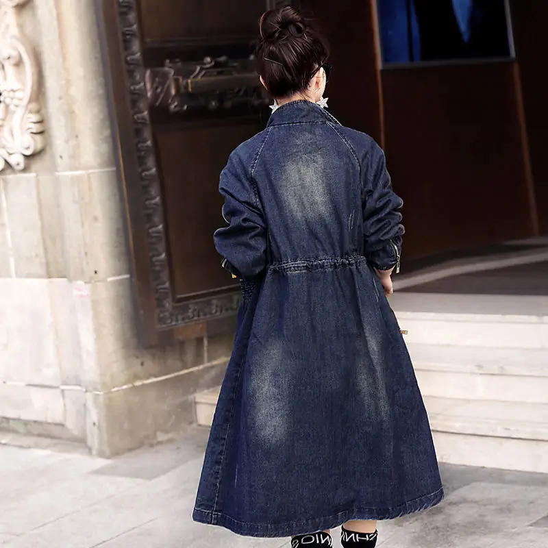 Британский стиль Осень Зима Новая ковбойская ветровка повседневное джинсовое пальто для женщин длинные шикарные джинсы jaqueta feminina f172