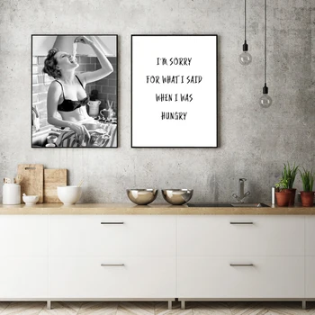 

Canvas Painting Nordic Hungry Definition Quote Posters and Prints Pasta Girl Modern Kitchen Wall Pictures Salon Home Decoration
