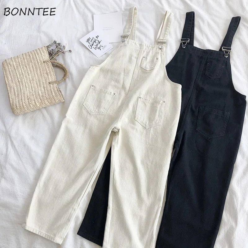 Jumpsuits Women 2020 Denim Simple Retro Cotton Loose Womens Pockets Ankle-length Pants Solid Leisure Korean Bodysuits Lovely Jumpsuits Women 2020 Denim Simple Retro Cotton Loose Womens Pockets Ankle-length Pants Solid Leisure Korean Bodysuits Lovely