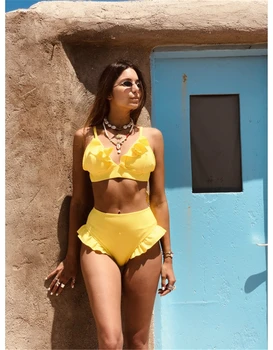 

2020 New Solid color Push-up Bra Bikini Set Ruffles Swimsuit Low Waist Bathing Suit Swim Maillot De Bain Biquinis Femme