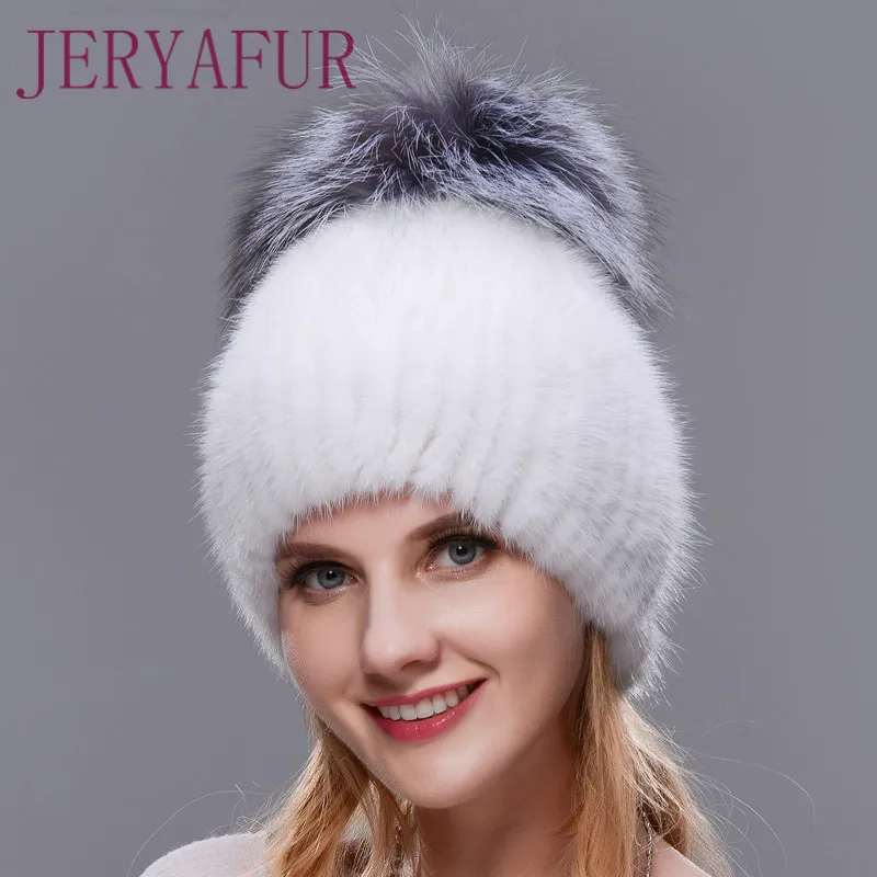 COLOR4 JINBAOSEN neue heiße Russische pelz hut nerz fuchs pelz stricken hut winter frauen warme ski cap - Цвет: COLOR4