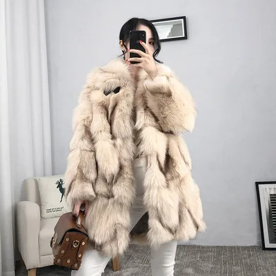 pink long Женское зимнее пальто, женская Высококачественная куртка из натурального Лисьего меха, жилет, настоящая женская куртка, верхняя одежда для женщин, теплая меховая ткань - Цвет: pink long