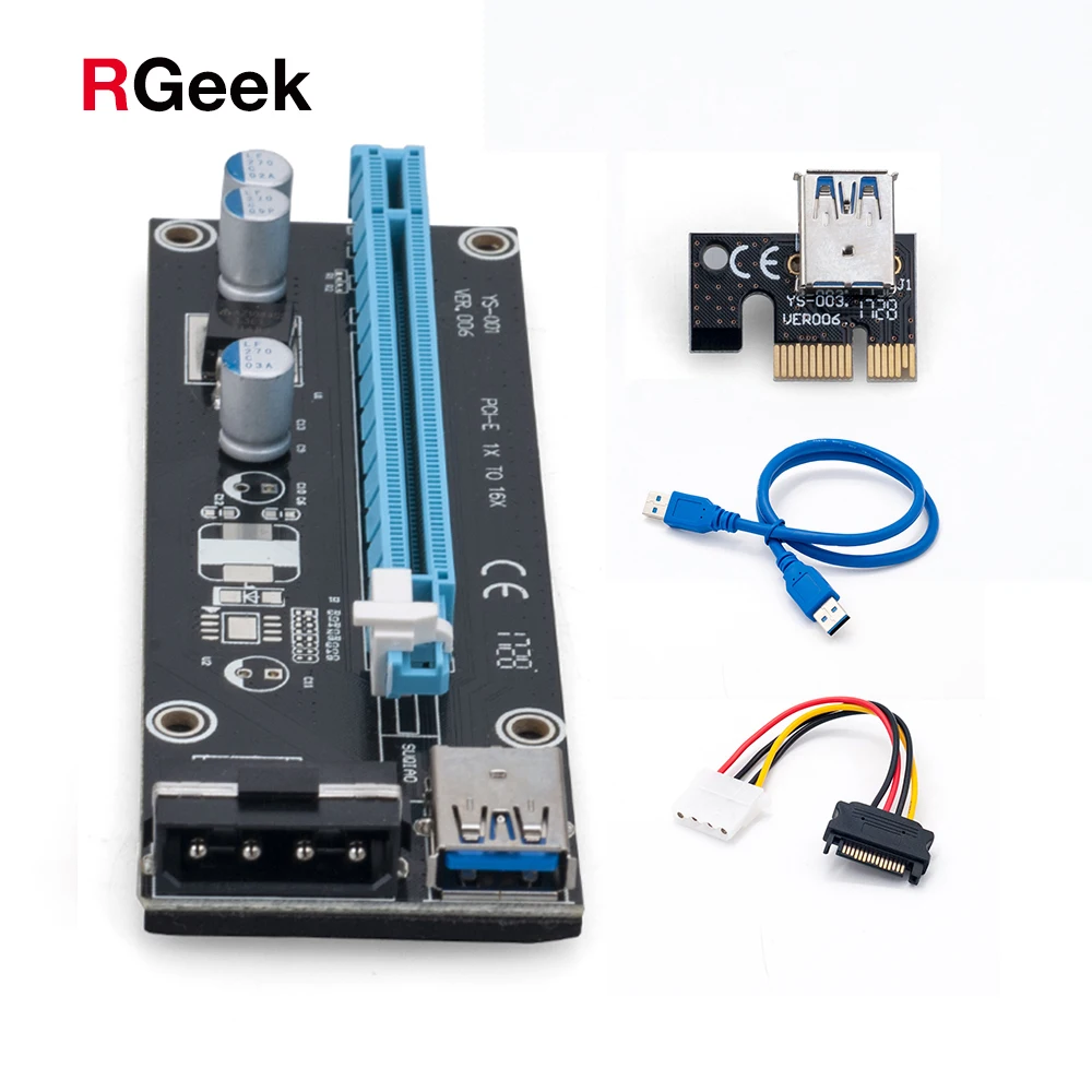 Оптовая продажа USB 3 0 PCI E pci e Riser Express 1X 4x 8x 16x удлинитель адаптер SATA 15pin Мужской до 6pin