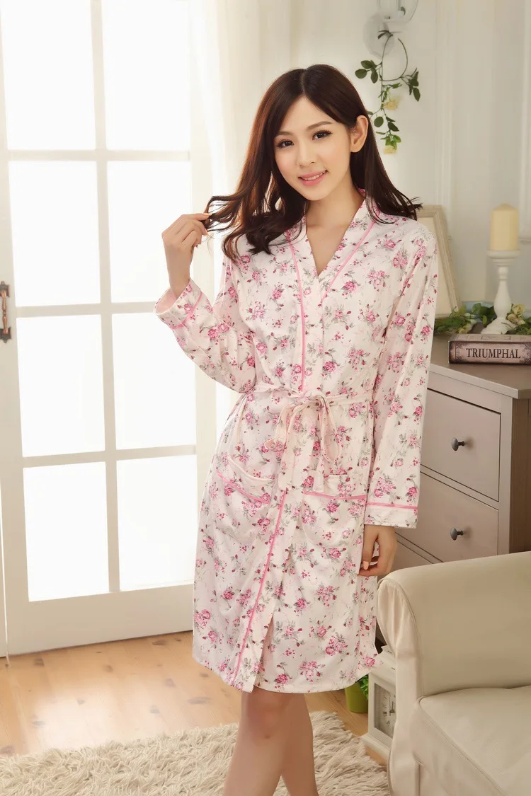 527 Shrimp Color Night Robe Sleepwear Dress Two-Piece SetAutumn And Summer Cartoon Long-Sleeve Pajamas Strap Nightdress Tracksuit Nightgown - Цвет: 527 Shrimp Color