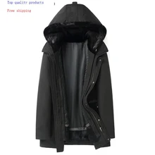 Парка с натуральным мехом, мужская зимняя куртка с капюшоном, подкладка из кроличьего меха, Воротник из норки, длинное пальто, теплые парки 19003 KJ3367