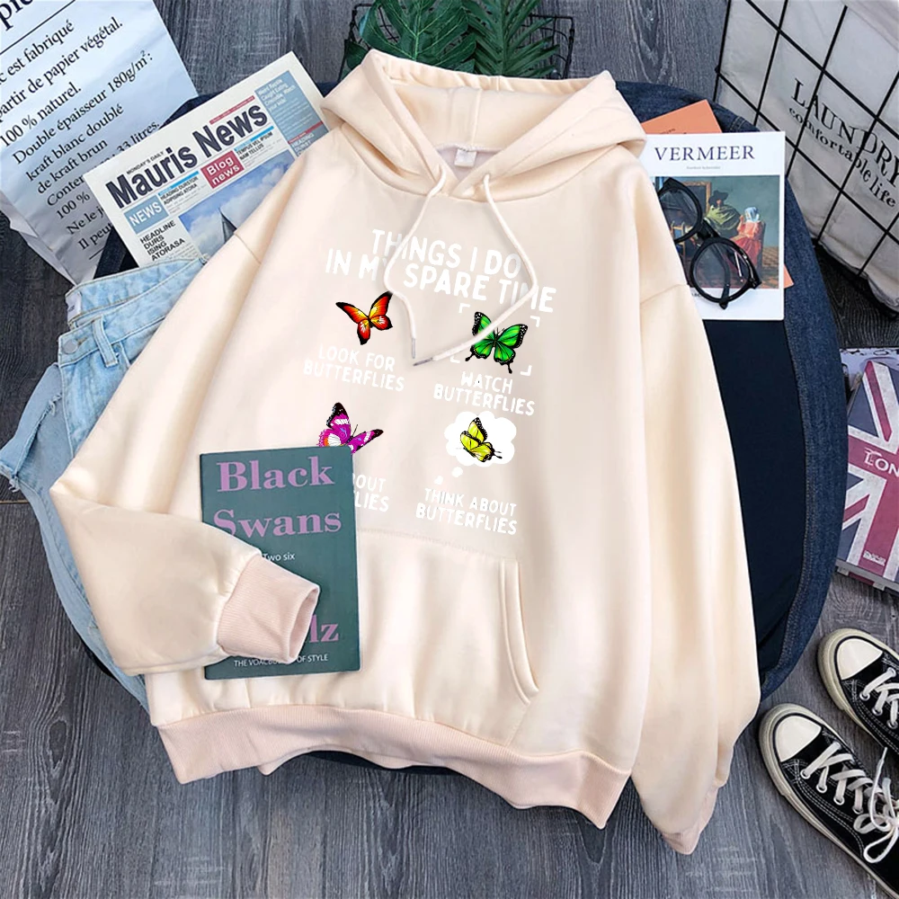 Женская толстовка с капюшоном и принтом бабочек в стиле Харадзюку | одежда