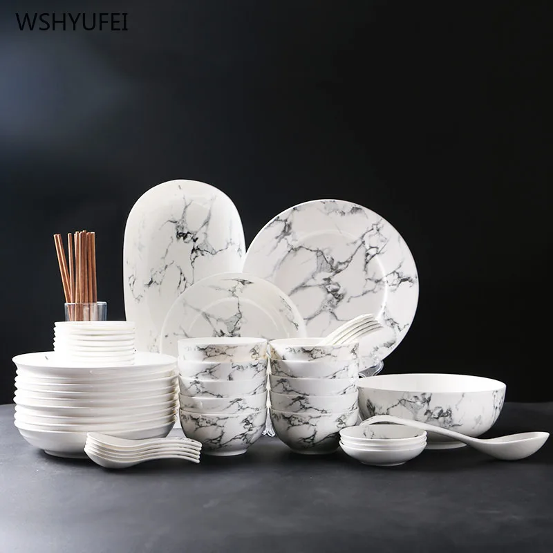 Мраморная керамическая тарелка рисовый салат лапша суповая ложка столовые