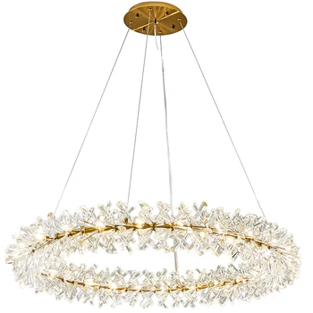 

Modern living room luxury crystal chandelier Nordic hotel restaurant LED branch chandelier gold personality design ring light