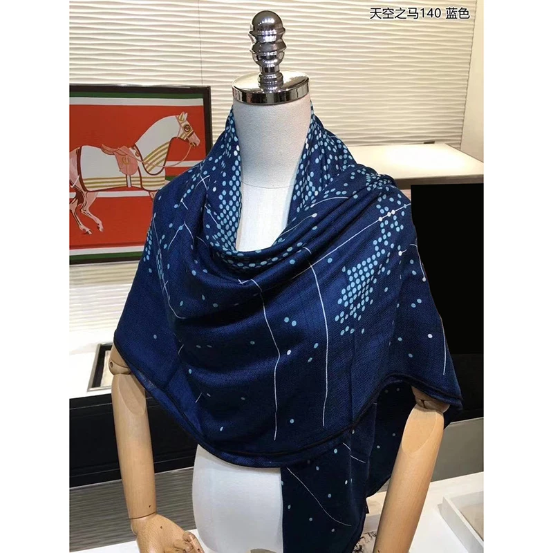 

Luxury Hijab Scarf 70% Cashmere 30% Silk Thin Shawl Unisex Man Women Dot Horse Print Kerchief Bandana Big Stole 135*135cm