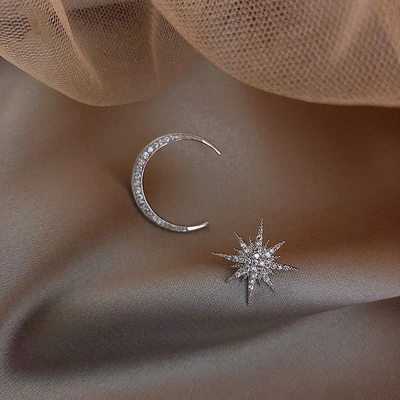 Модный кристалл луна Женские Висячие серьги корейские асимметричные серьги в виде Луны и звезды богемные висячие серьги ювелирные изделия серьги