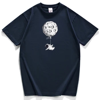 

T-Shirts Balloon Moon Astronaut Cartoon Printing Short Sleeve Men T Shirt Big Size Retro Mens T-Shirt Street Korean Man Tee Top