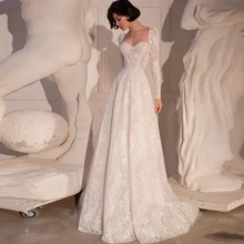 Exquisite Sweetheart Bridal Gowns A-Line Long Sleeve Tulle Lace Boho Appliques Court Train Wedding Dresses Zipper Robe De Mariée
