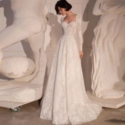 Exquisite Sweetheart Bridal Gowns A-Line Long Sleeve Tulle Lace Boho Appliques Court Train Wedding Dresses Zipper Robe De Mariée
