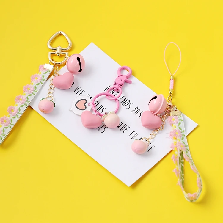 2021 Cute Strawberry Cake Fabric Lace Keychain For Girl Women Key Chains Ring Car Bag Pendent Charm Airpods Accessories D552 | Украшения и