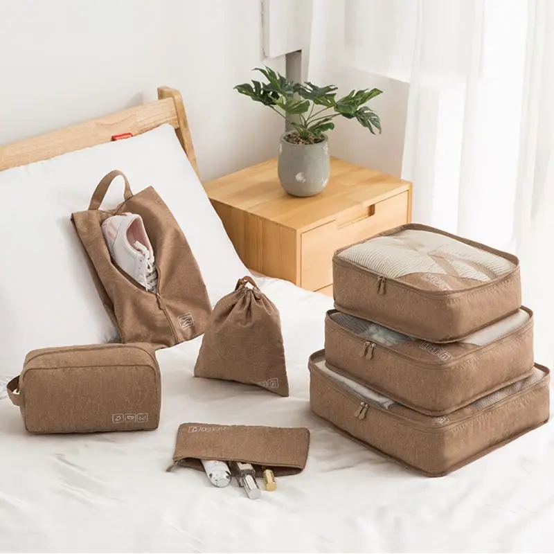 7pcs Travel Bag Set Clothes Pouch Shoes Case Underwear Box Makeup Tote Cosmetics Organizer for Women Men