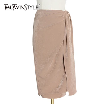 

TWOTWINSTYLE Vintage Skirts For Women High Waist Asymmetrical Elegant Black Skirt Female 2020 Spring Fashion New Clothing