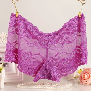 

Women's Plus Size Lace Low Waisted Panties Plus Size Ice Transparent Silk Satin Briefs Large Female Underwear 4XL 5XL
