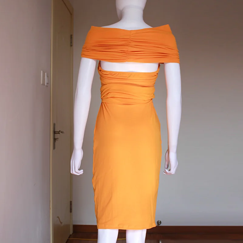 Sexy Off Shoulder Wrap Bodycon Dress Women Tied Waist Midi Dress Ladies Solid Party Club Dresses