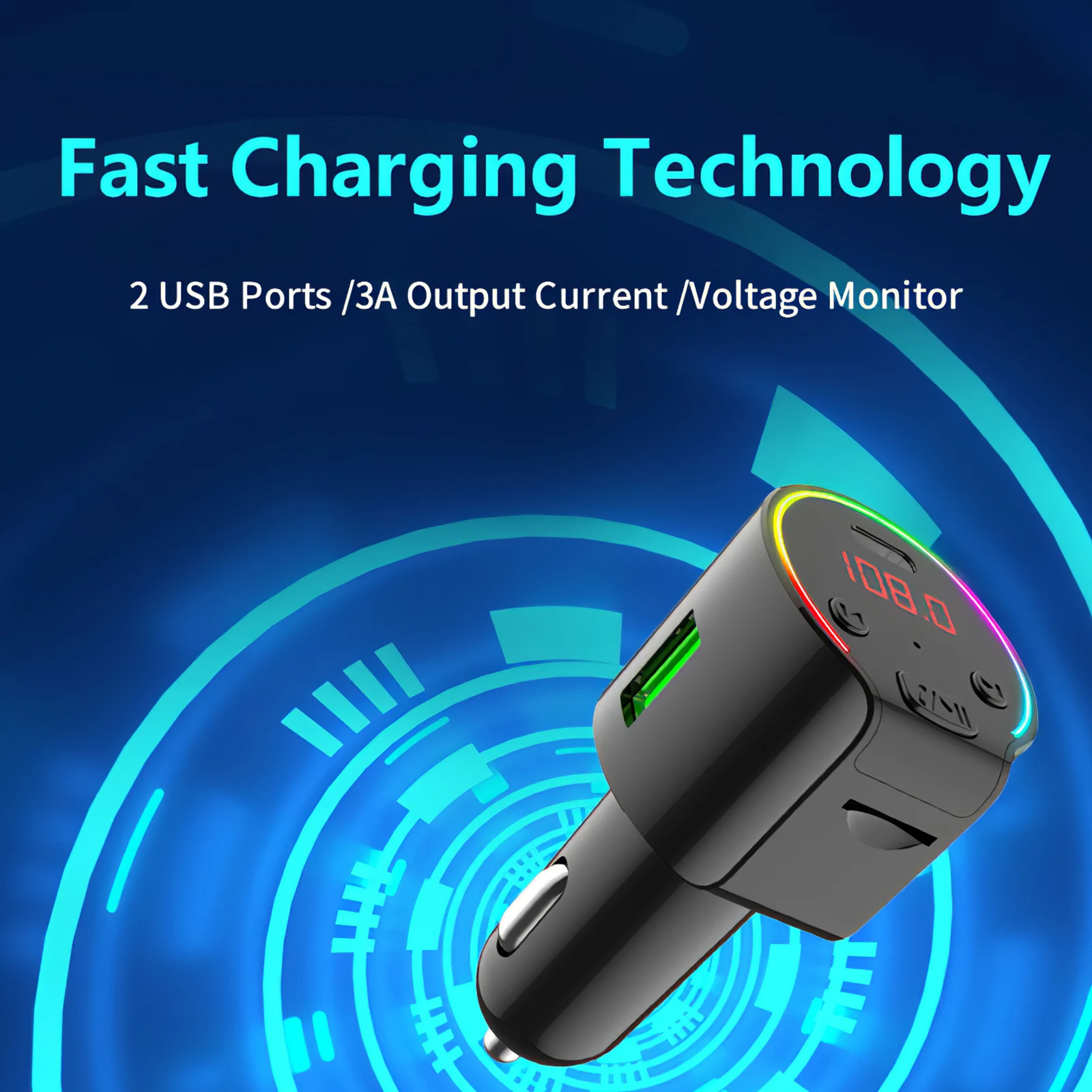 Transmisor FM Para Coche - Adaptador Bluetooth Con Cargador USB, Para Escuchar Música Desde El Móvil