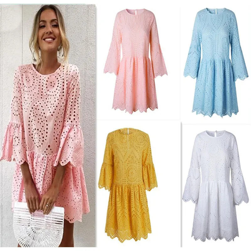 Летнее платье с рисунком, женское платье, Vestidos, кружевное мини-платье, большие размеры XXL, яркие цвета, пляжные платья, открытое белое платье, WQS2230