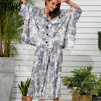 

[EWQ] 2020 Spring Summer New Pattern Lapel Long Sleeve Print Patchwork Two Piece Set Women Fashion Tide Fashion Tide 3AJ18312b