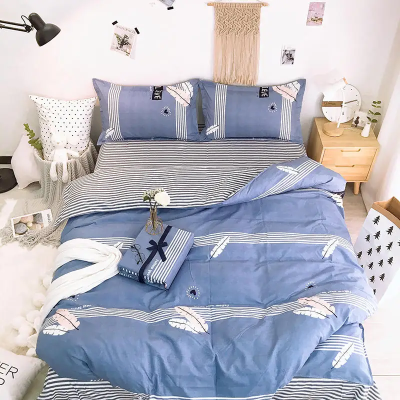 Sanding Bedding Set White stripes Bed blue Duvet Cover Skirt lace Sheet Pillowcases Queen size bed | Дом и сад