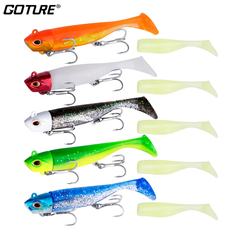 Goture 5 шт./компл. для рыбалки, мягкие блесны на удочку Jig Head 18g 26,4 г Minnow силиконовый приманка Воблер для ловли карпа для морской воды пресная вода Swimbait